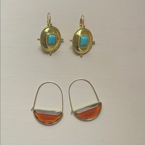 Gold tone Earrings Set with Turquoise and Amber Accents